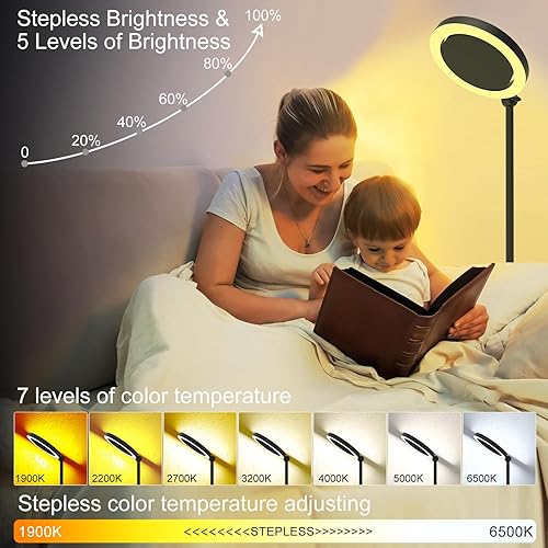 Miniatura 5 de Lámpara de pie LED brillante de 36 W para sala de estar con control remoto, 75.5 pulgadas de alto, lámpara de pie regulable para oficina, lámpara de