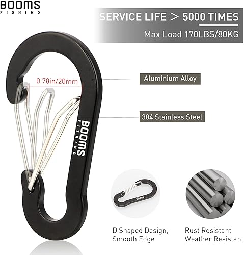 Miniatura 9 de Booms Fishing CC5 - Clips de mosquetón multiusos, paquete de 10 clips pequeños de caribeener de 2.7 pulgadas, mini llavero de aluminio con clip