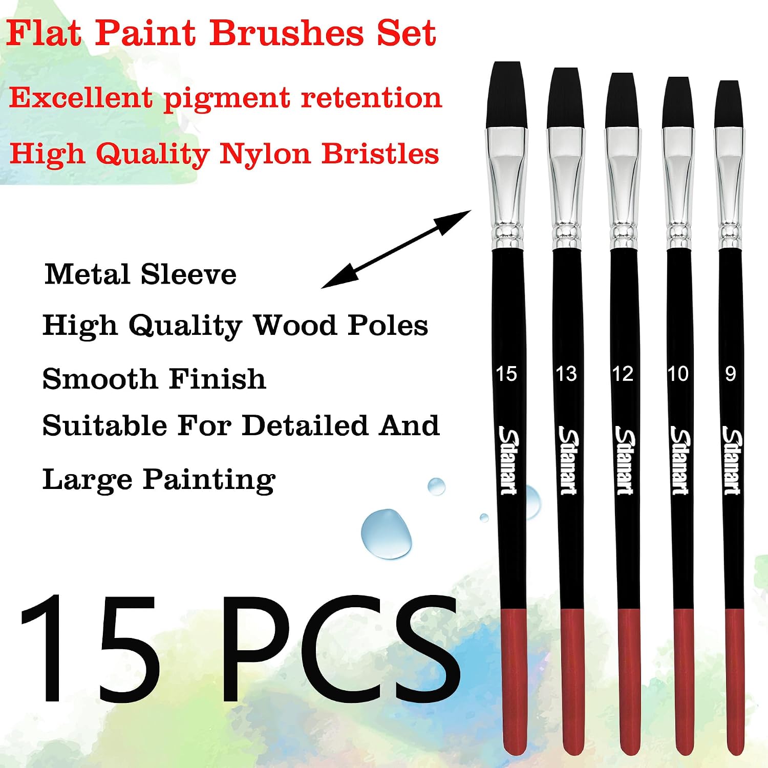 Sdanart Flat Paint Brushes,15 PCS Different Sizes Flat Paint Brush Set for Watercolor Acrylic Gouache Oil Ink and Face Body Painting,Professional Art Paintbrush for Artists and Beginners