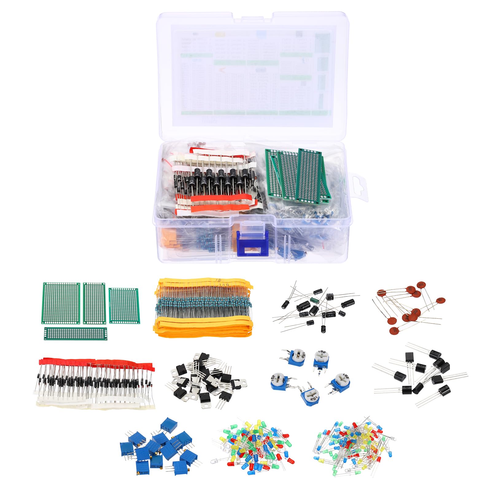 PATIKIL Electronics Components Kit Assortment, 1818pcs Metal Film Resistor, Diode, Capacitor, LED, Potentiometer, Transistor, Regulators, PCB for DIY Project