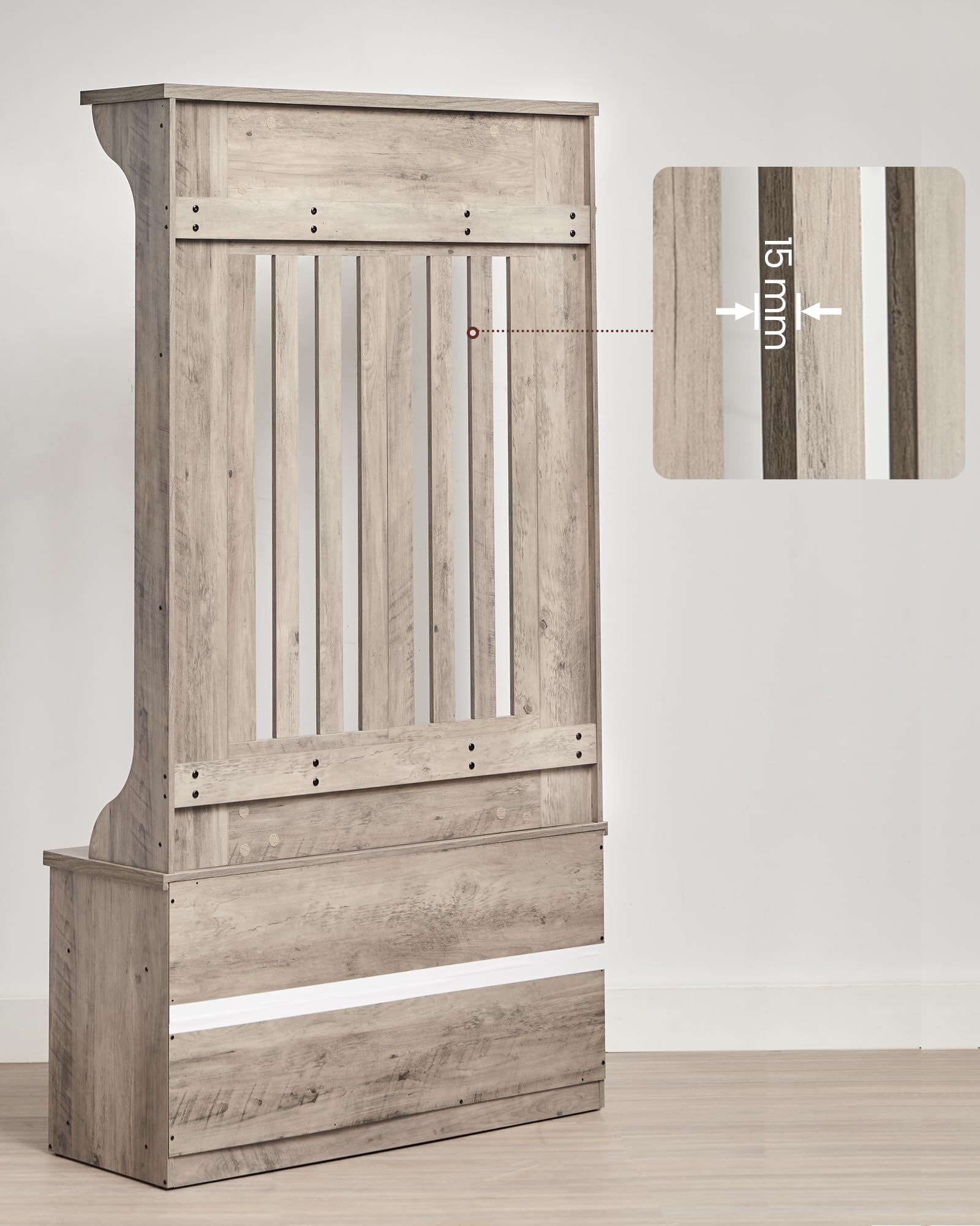 VASAGLE Meuble d’Entrée, Porte-Manteau avec Banc à Chaussures, Vestiaire, Rangement pour Chaussures, 5 Crochets Triples, Gain de Place, pour Entrée, Couloir, Étagères Réglables, Grège Chiné HSR404T02