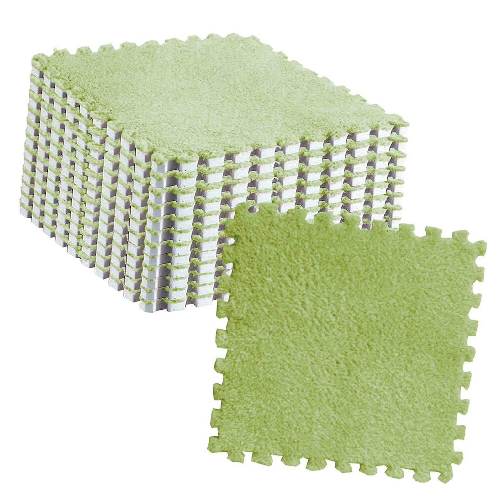 10pcs Plush Foam Interlocking Puzzle Mat Tiles - Fluffy, Cuttable Anti-Slip Carpet for Kids' Rooms and Play Areas (Fluorescent Green)