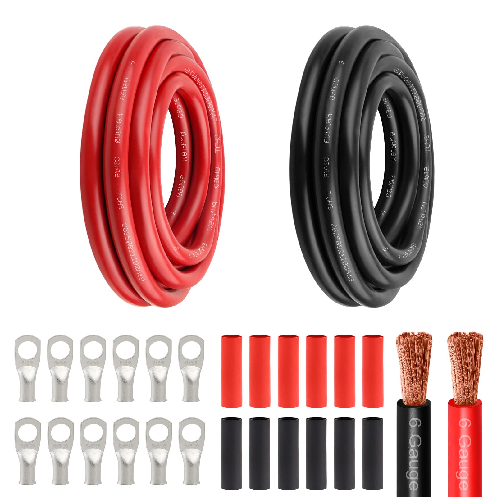 Câble d'alimentation de batterie 6 AWG – Rouge 1,5 m + 1,5 m noir – Câble de soudure flexible de calibre 6 – Fil de cuivre OFC avec cosses et tube thermorétractable pour automobile, batterie, onduleur