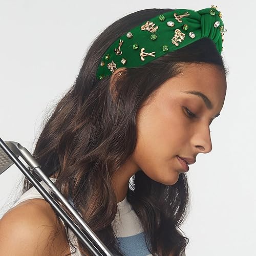 Miniatura 4 de Diadema anudada de golf para mujer, deportiva con perlas blancas y diamantes de imitación, diadema de nudo ancho, divertidos dijes de golf, tocado