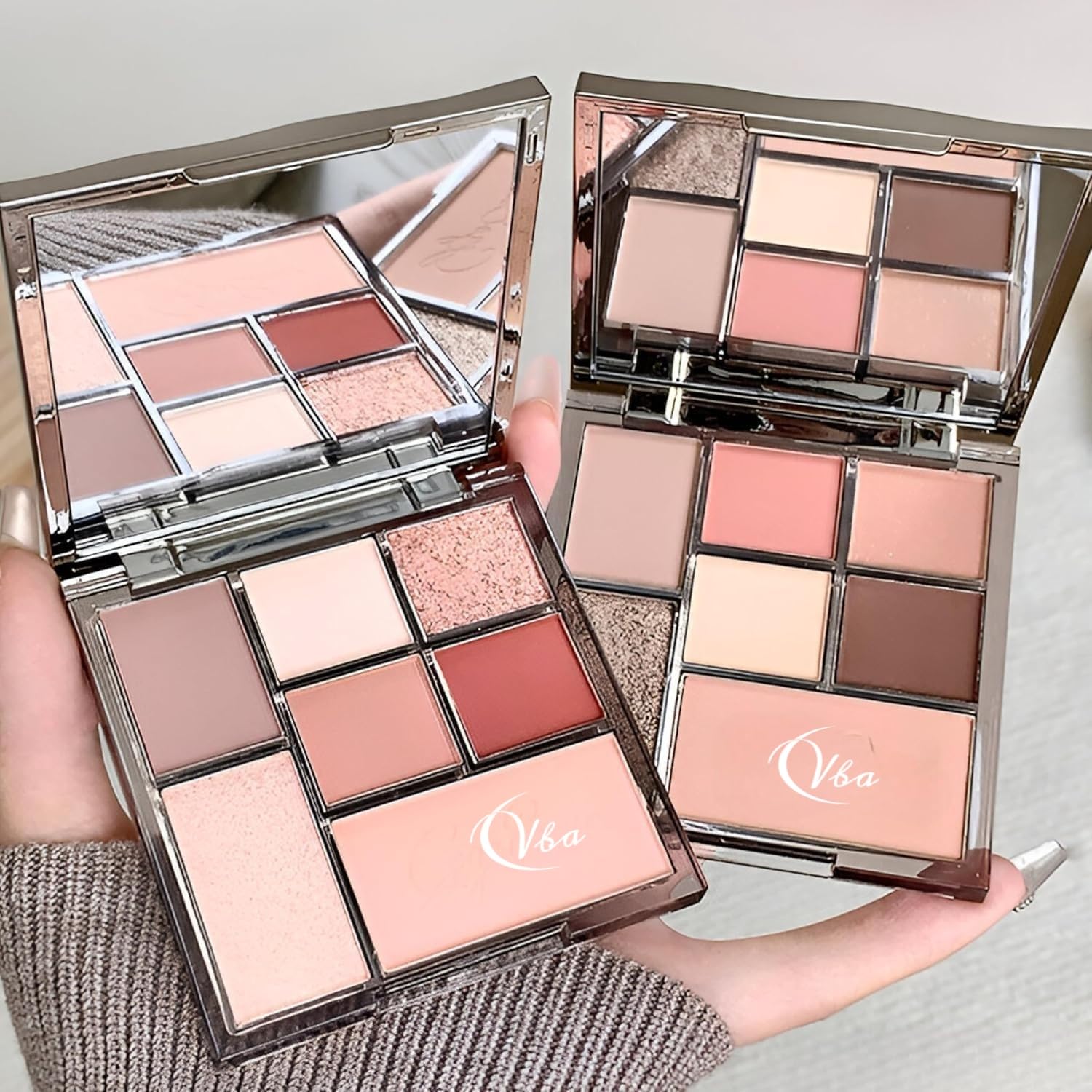 Vba Eyeshadow Palette, 7 Neutral Nude Shades, Matte and Shimmer Finish, Built-in Mirror, Rose Gold Compact, Pressed Powder-image-40