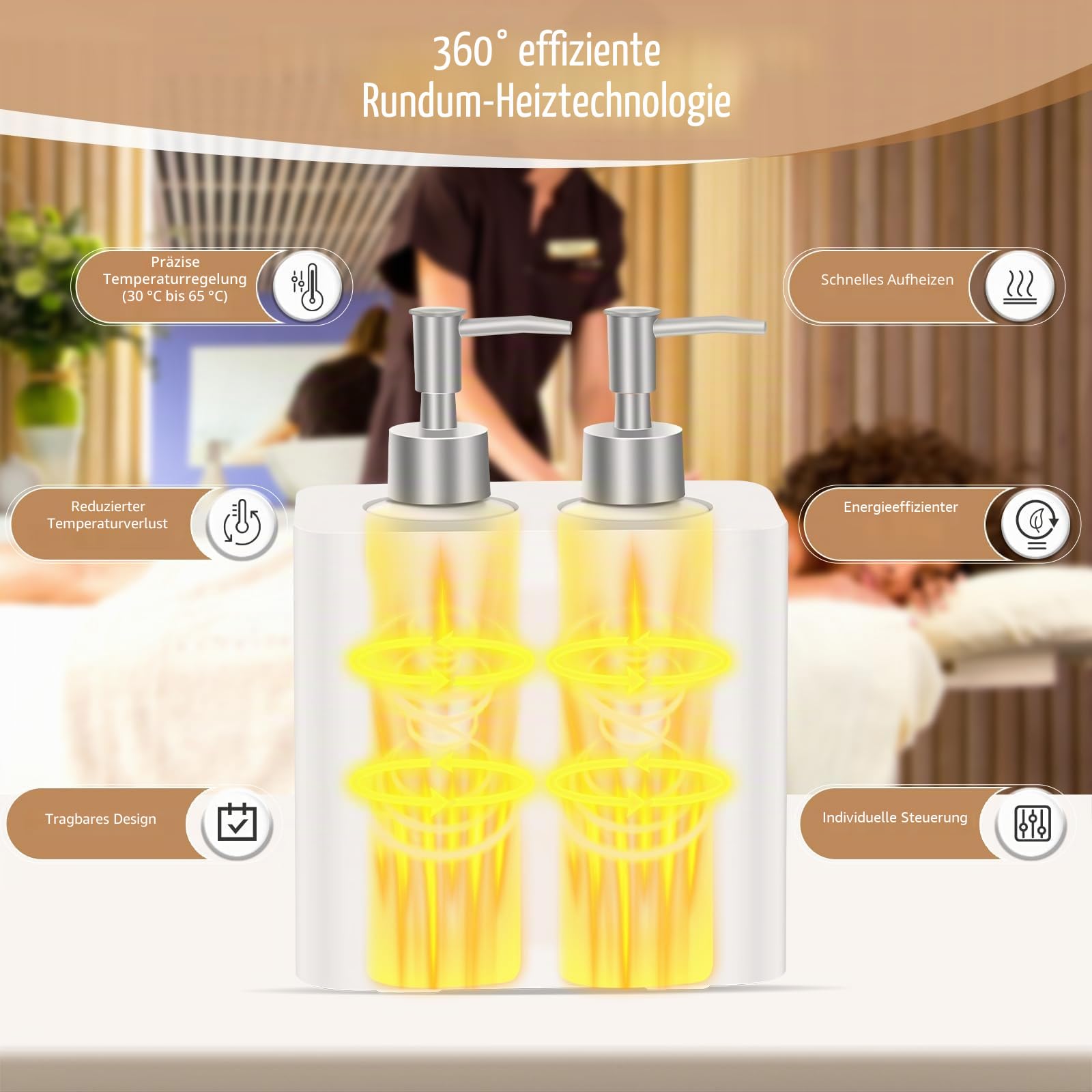 Professionelle Massage Öl Wärmer mit 4 Flaschen Dispenser, Elektrische Lotion Heizer für Salon und Zuhause, Einstellbare Konstante Temperatur