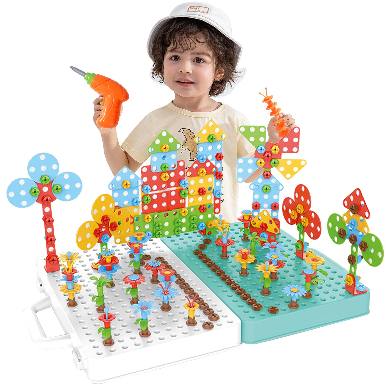 Ark miido Drill Design Puzzle Constructions Toys, 399 Pcs Magic Montessori  Play Toolbox for 3,4,5 Year Old Boys Gifts, Creative Tool Box with Drill