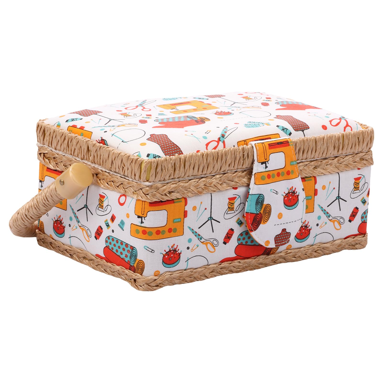 Gift Filled Sewing Box 19x13x10cm Sewing Basket Organizer with Inside Pocket Portable Sewings Craft & Hobby Storage Box Sewing Supplies Basket for Needles Thread Tape Measure Scissors(Beige)