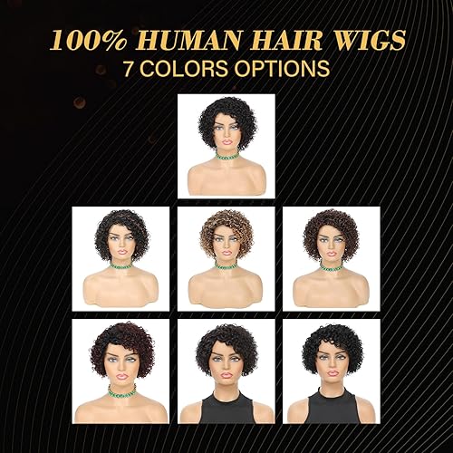 Miniatura 6 de Pelucas de cabello humano corto y rizado para mujeres negras, de 8 pulgadas, peluca de cabello humano brasileño brasileño ondulado profundo, parte