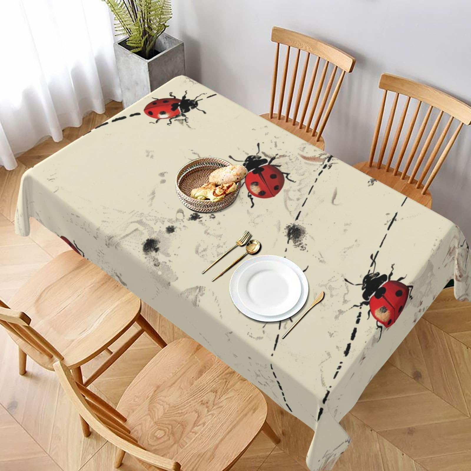 WPKJU Art Ladybug Tracks Print Printed Tablecloth 60x90 in Water Resistant Table Cover Washable Rectangle Table Cloth for Dining Tables