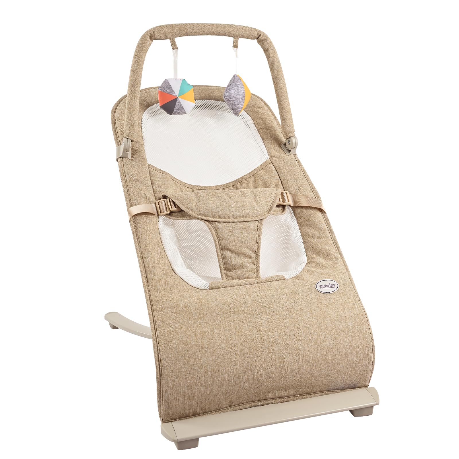 Photo 1 of Baby Bouncer, Portable Soothing Baby Bouncer Seat with 3-Point Harness Comfortable Baby Rocker for Babies 0-6 Months, 0-20 lbs Khaki Simple