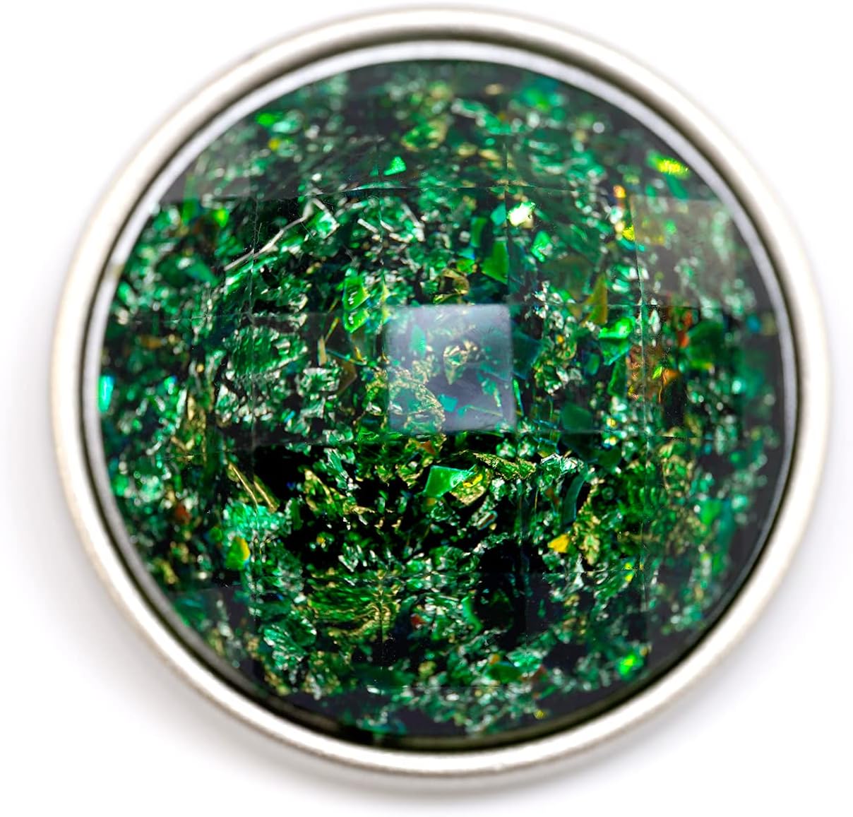 20 pcs Beveled Cut Glass Green Crumpled Stamping Foil Layer Metal Sewing Shank Buttons for Coats -23mm -7/8"