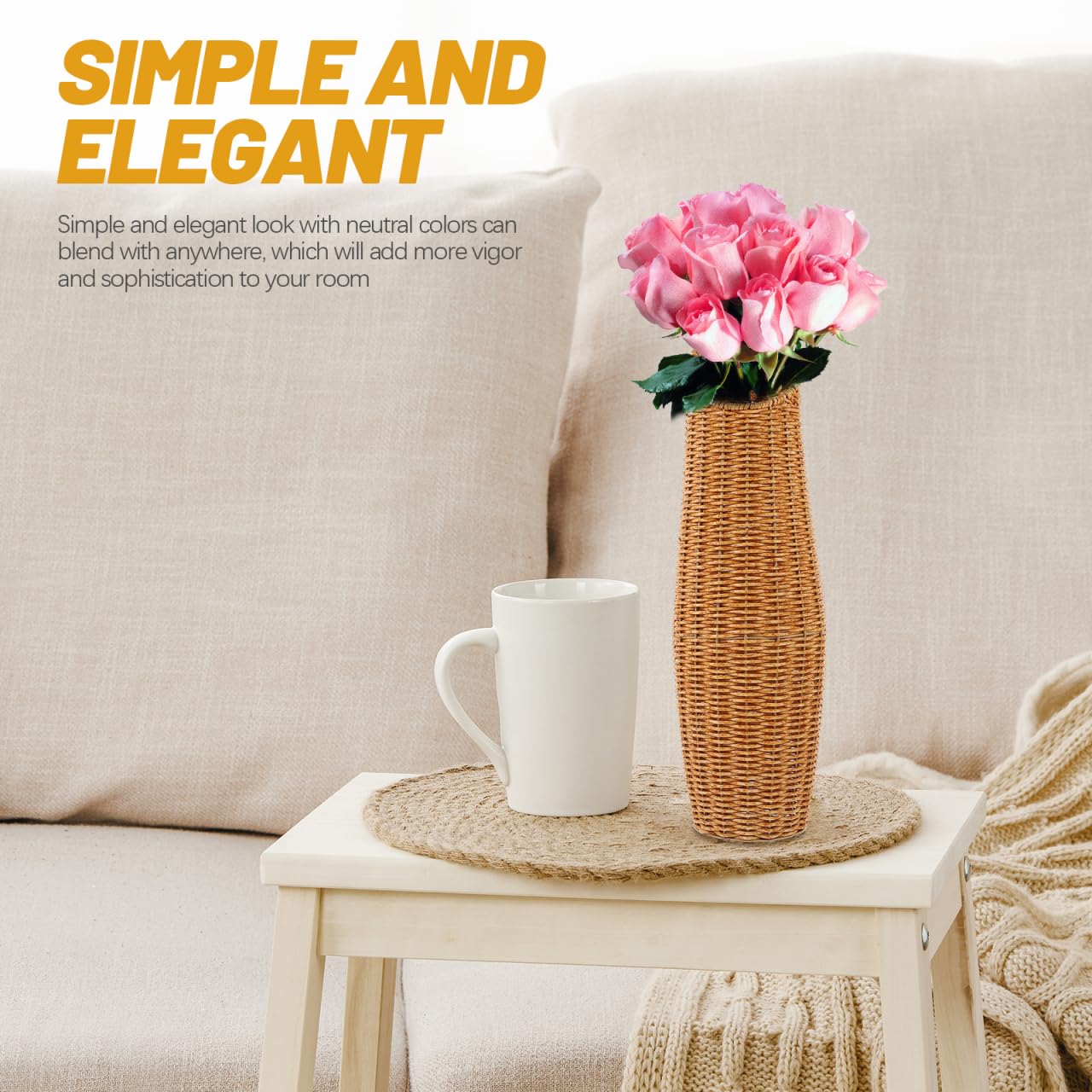 EXCEART Vaso in rattan XXL da appoggio a terra per fiori secchi e decorazione interna elegante e pratico per soggiorno, ufficio, hotel e ristorante