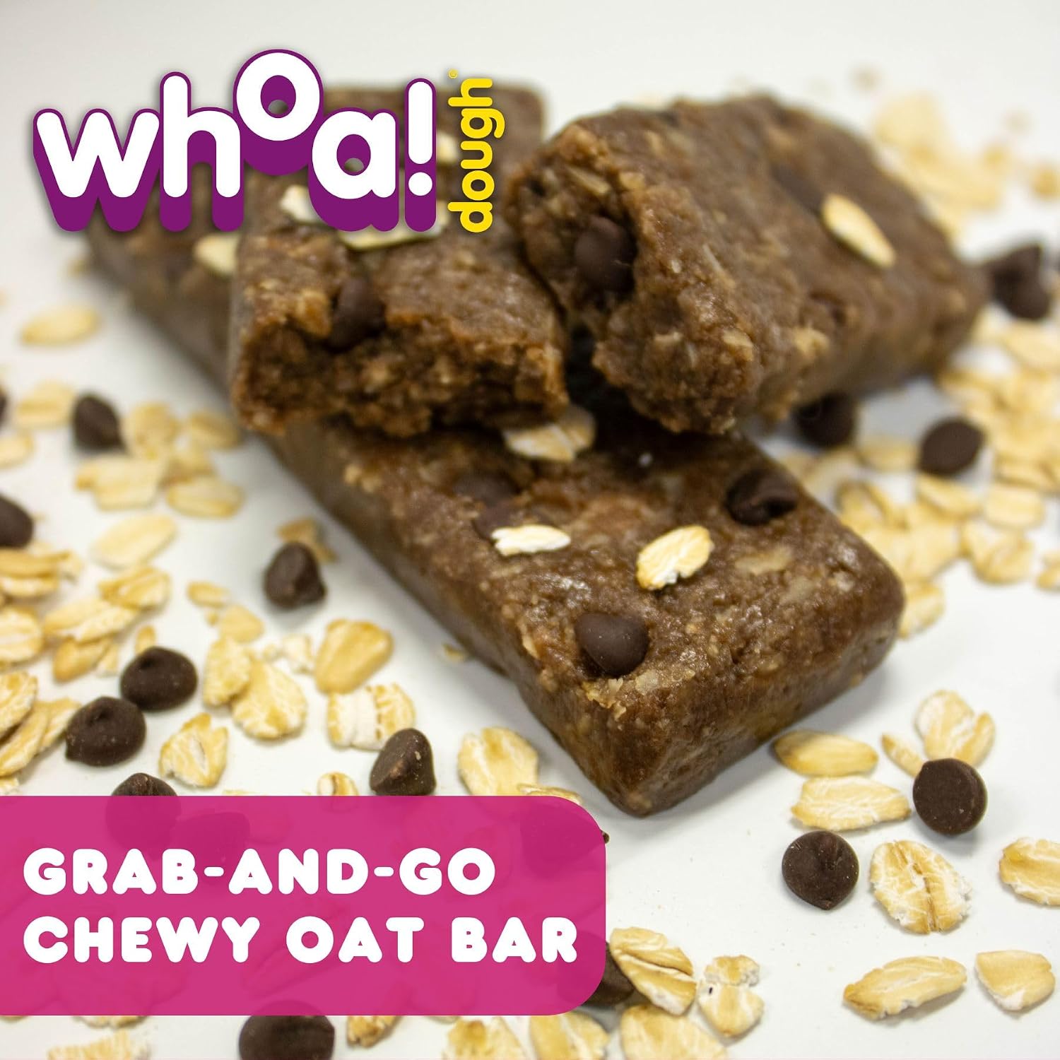 Whoa! Dough Top 9 Allergen Free Chewy Oat Bars - Chocolate Chip | (90) 1.41 oz Individually Wrapped Bars | 5g Fiber, Allergen Friendly, Gluten-Free & Plant-Based Granola Oat Bars