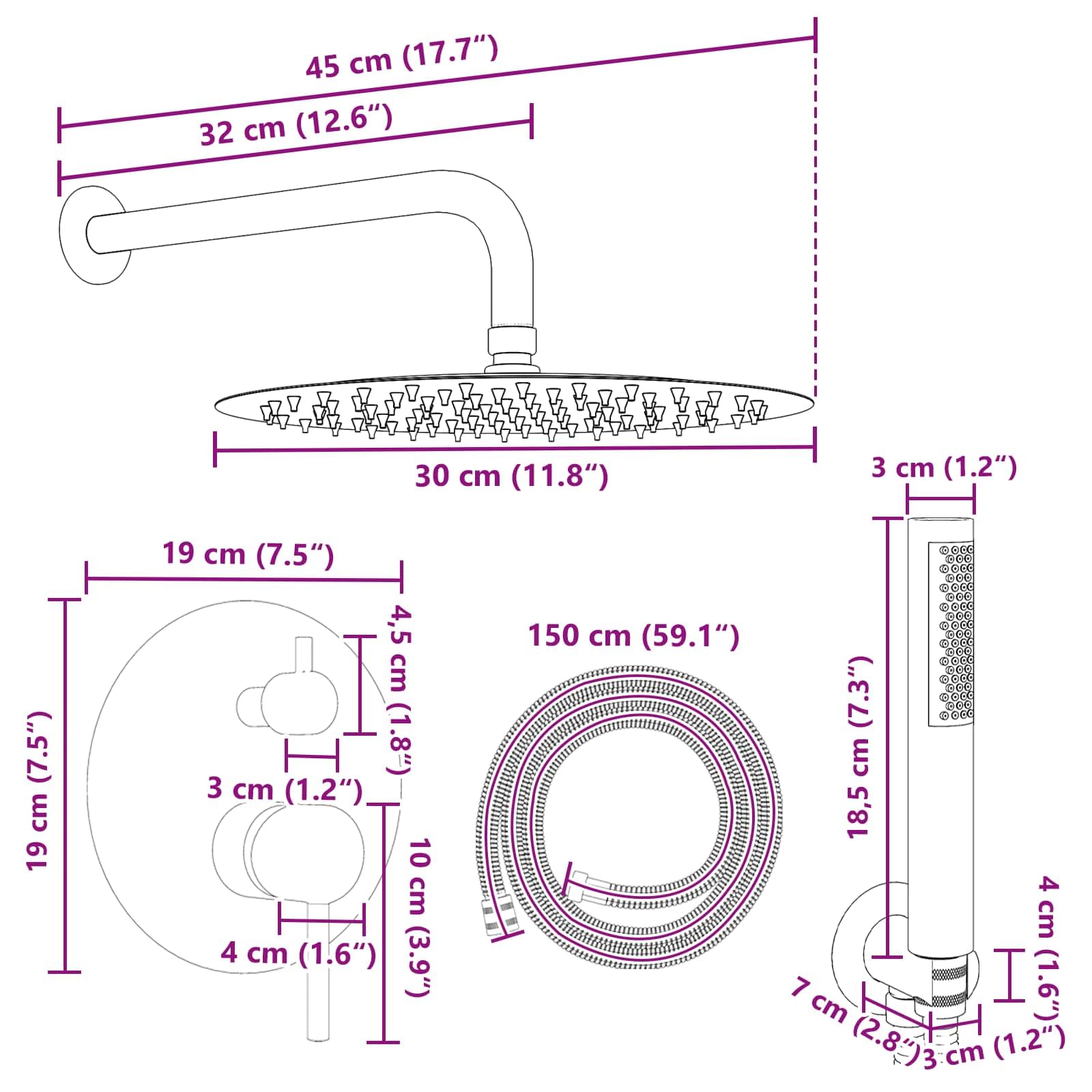 Sistema doccia da incasso con doccia a pioggia e doccetta, in acciaio inox 201, set doccia rotondo per bagno, con valvola miscelatrice