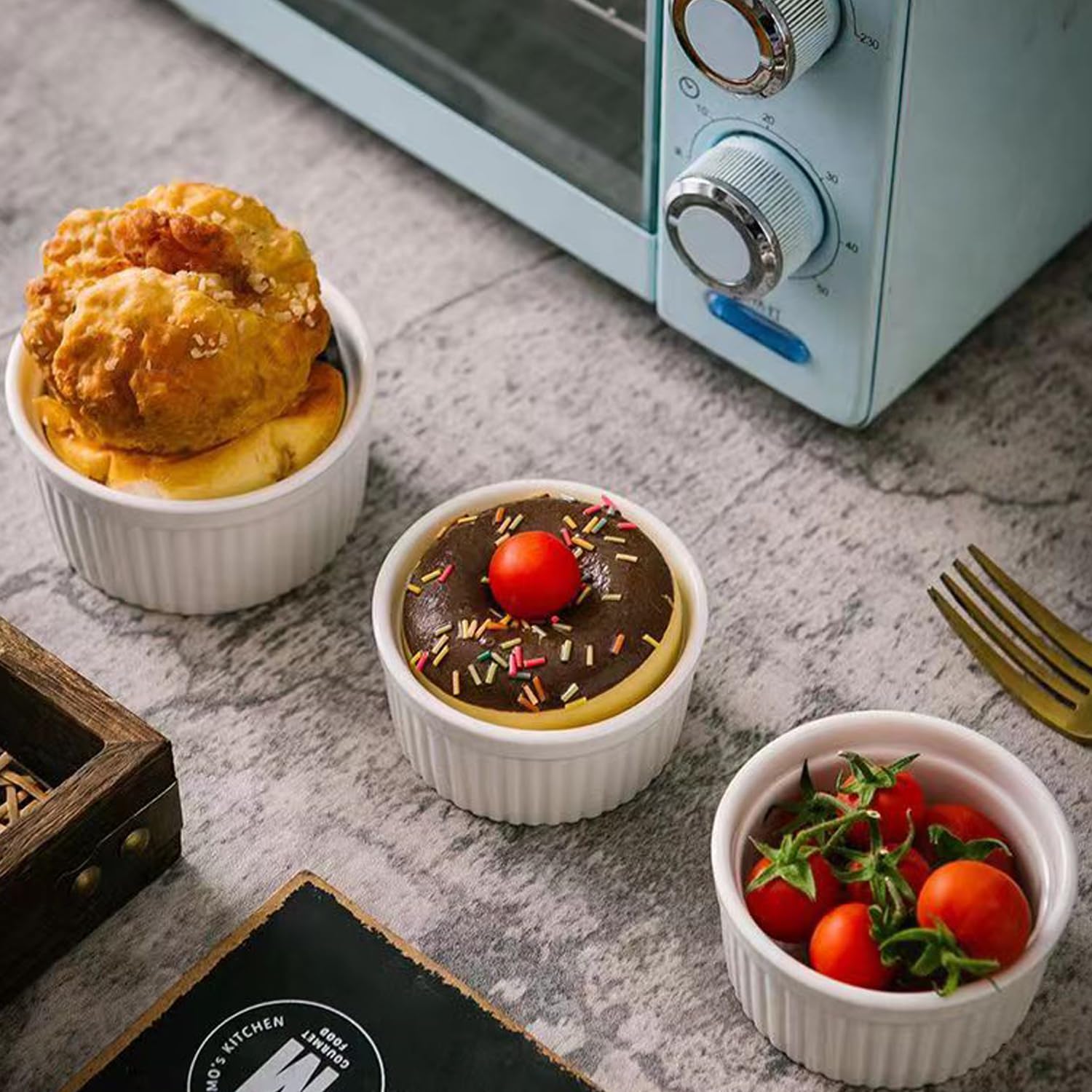 Set Di 6 Ciotoline In Ceramica Per Creme Brulee E Soufflé | Resistente Al Forno | 230 Ml - Foto 8