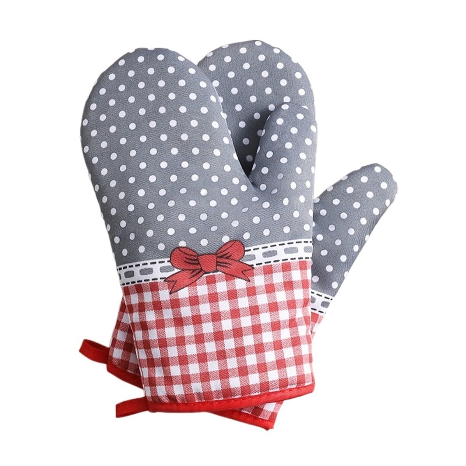 Thickened Heat Resistant Kitchen Gloves, High Temperature Insulated Gloves, Oven & Microwave Safe for Baking & Cooking(Gray dots)