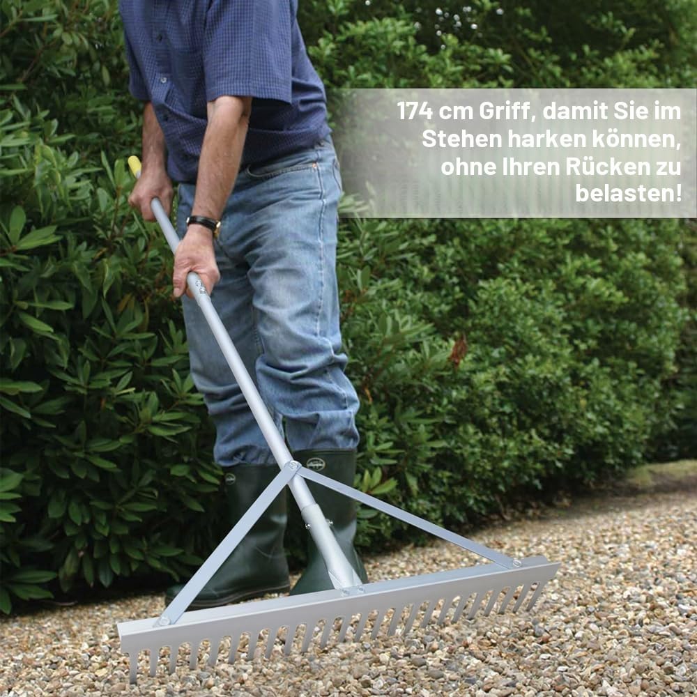 Colwelt Landschaftsrechen, 24 Zinken, Aluminium-Landschaftsbau-Rechen mit 173 cm Griff, Kies-Gartenrechen-Werkzeug für Strand- und Rasenpflege