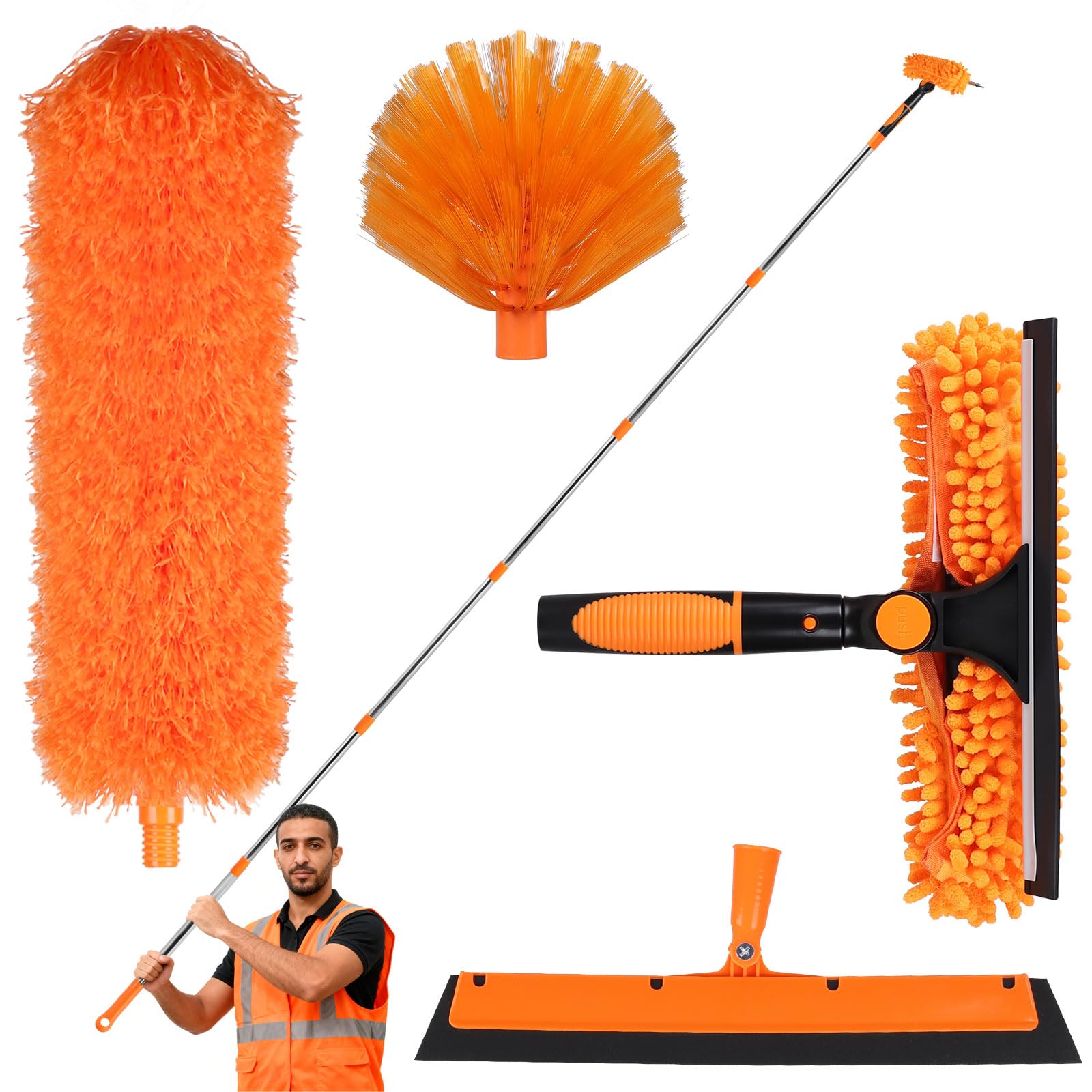 LALAGO Plumero Atrapapolvo, Kit de Limpieza de limpiaparabrisas 2 en 1, Plumero Telescopico Extensible de 1,5 a 4,5 m, Atrapapolvo Microfibra para Limpieza Techo,Ventiladores de Techo Alto (Set B)