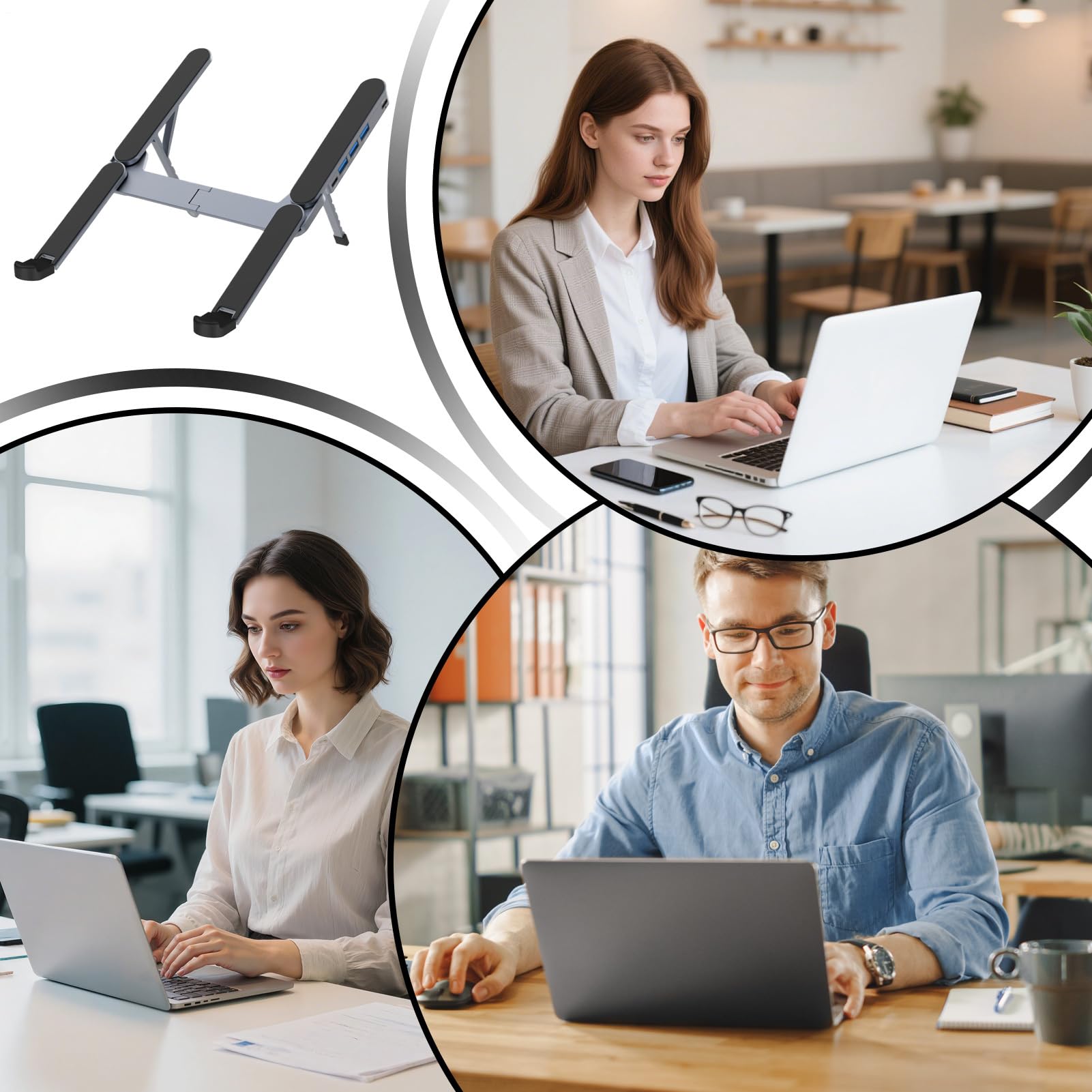Base per Laptop con Docking Station Base in Lega di Alluminio con USB HUB e | Holder Portatile per Laptop Per Casa Ufficio Scrivania Viaggio Business e