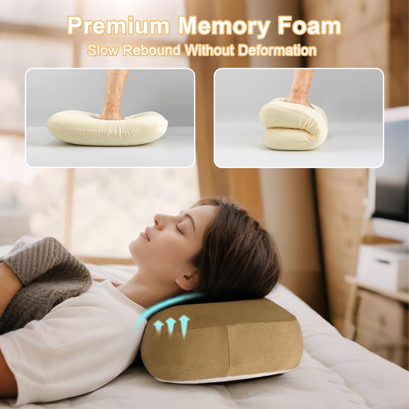 flintronic Almohada De Espuma Viscoelástica para Camping, Almohadas De Espuma Viscoelástica de Rebote Lento, Almohada de Viaje Portátiles, para Camping, Coche, Playa, Oficina (Marrón)