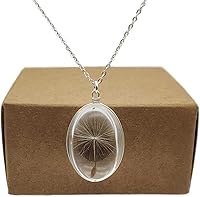 Handmade Dandelion Wish Real Flower Oval Glass Pendant 925 Sterling Silver Necklace for Women - CairuiDesign