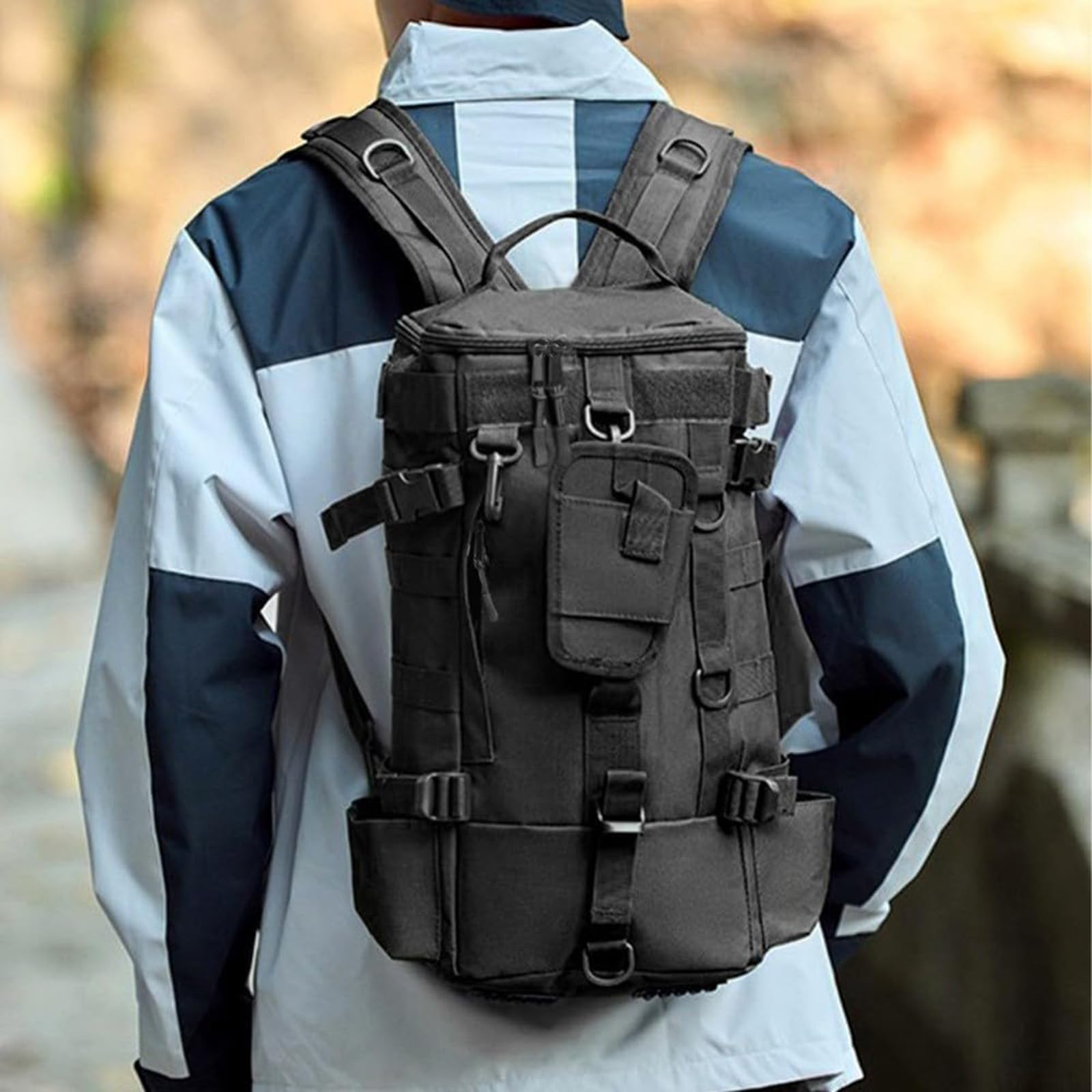 Großer Angelrucksack mit Rutenhalter, Oxford wasserdicht, große Kapazität, Wanderrucksack, Reiserucksack, geeignet für Angeln, Picknicks und Wandern, CP, PVC-Angeltasche für weiche Köder