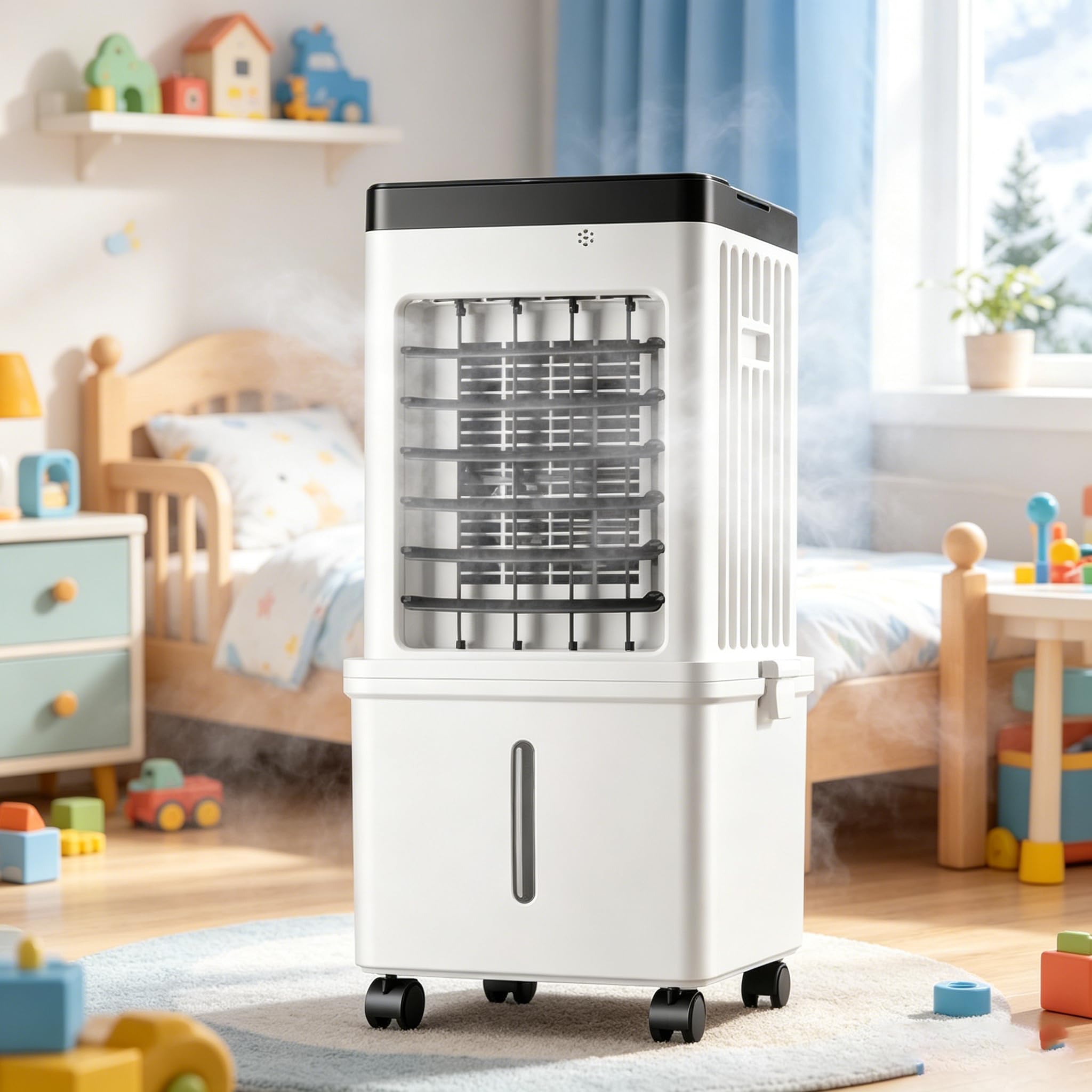 URJWAN Swamp Cooler, Evaporative Air Cooler with 15L Water Tank, 3 Speeds&Modes, 90°Oscillation, Portable Outdoor Air Conditioner for Patio Garage Use RemoteControl
