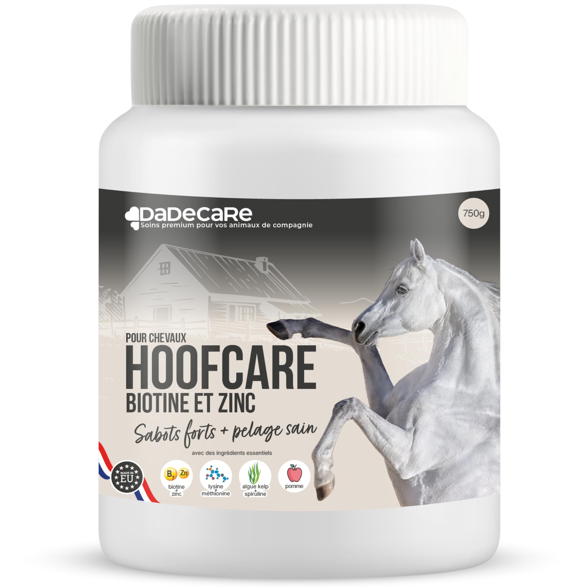 Hoofcare Biotine et zinc pour casques de cheval 750 g – Sabots forts et croissance naturelle – Idéal pour les casques fragiles, le changement de pelage et les chevaux sportifs – Soins sabots et peaux