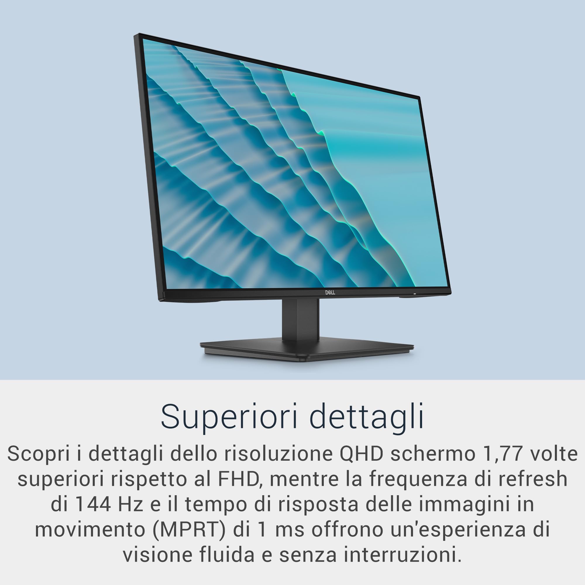 Dell 27 Monitor - SE2726D, QHD (2560x1440), 144Hz, IPS, 1ms MPRT, AMD FreeSync, 99% sRGB, VESA (100x100mm), DisplayPort, HDMI, 3 Anni di Garanzia, Nero