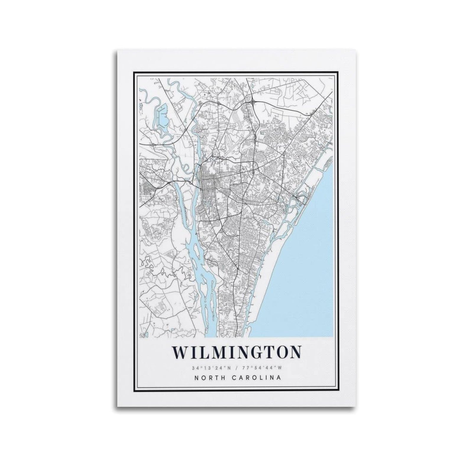 xiaoxiaoshen Wilmington North Carolina Map Canvas Poster Wall Art Prints Room Aesthetic Murals Bedroom And Living Decorations 20x30inch(50x75cm)