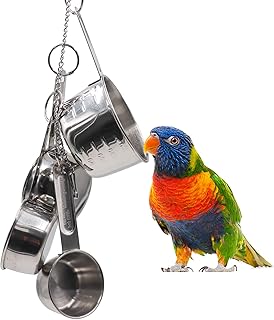 Durable Bird Parrots Pots Toys, Large Bird Parrot Music Toys, Stainless Steel Bird Cups Toy, Bird Cage Accessory, Suitable for Parrots Cockatiels Parakeet African Grey Parrots Chicken
