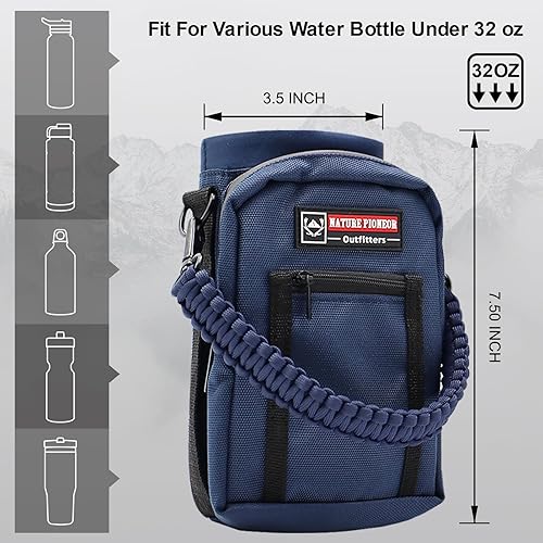 Vista 88 de NATURE PIONEOR Soporte para botella de agua con correa ajustable – 25/32/40 onzas, funda aislante para botella de agua con mango de paracaídas y 2