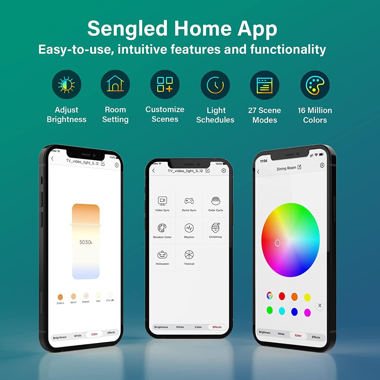 Sengled Envisual TV Led Lights(TV Sync Suppoorts Off-line), TV LED Backlights with Camera for 40-45 inch TVS, Smart Ambient WiFi RGB Lights, Works with Alexa & Google Assistant, App Control, Vision G2