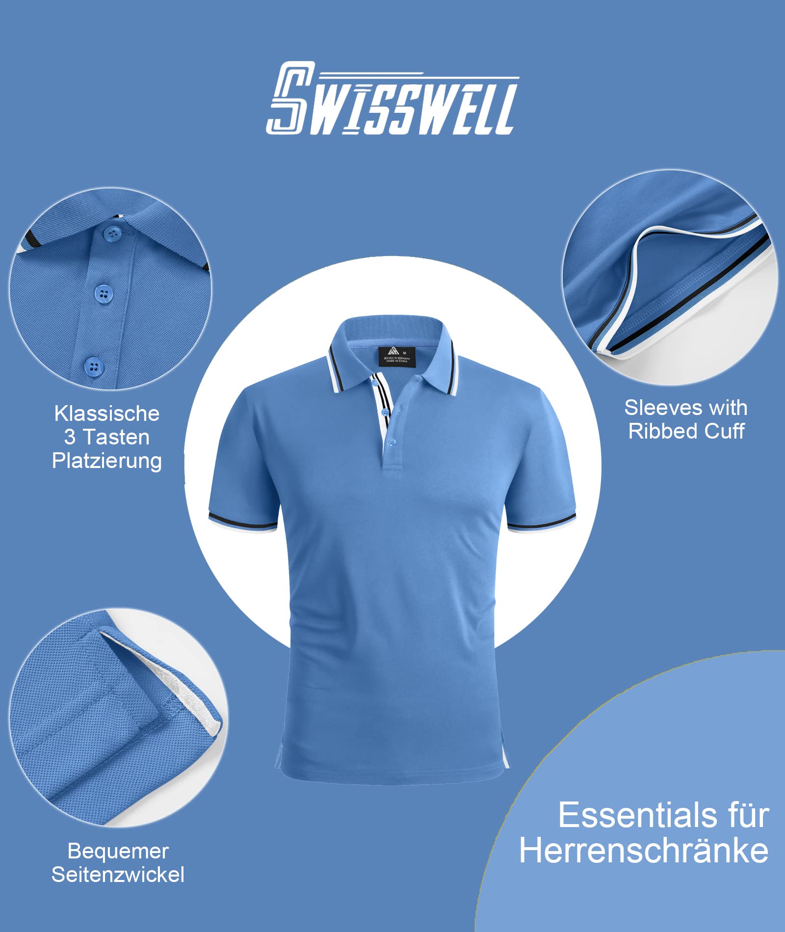 SwissWell Polo Uomo Manica Corta Asciugatura Rapida Traspirante Golf T-Shirt Tennis Polo Shirt Estiva per Uomo Casual Golf Top T-Shirt