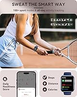 Vista 7 de aeac Paquete de 2 relojes inteligentes (negro + azul) para hombres y mujeres