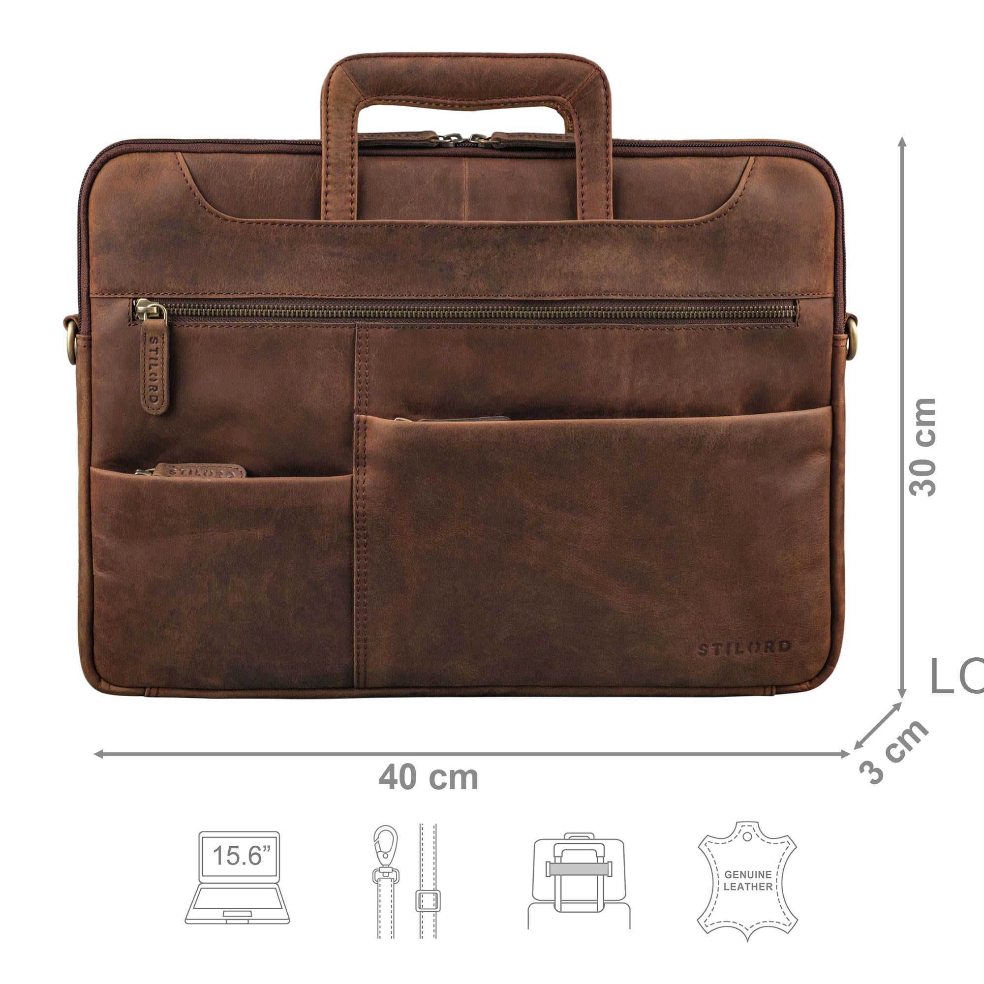 Stilord Farleigh Laptop Bag 15.6 pollici Borsa in Pelle Sintetica per Lavoro Viaggio Borsa di Lavoro in Pelle Naturale - Dettaglio