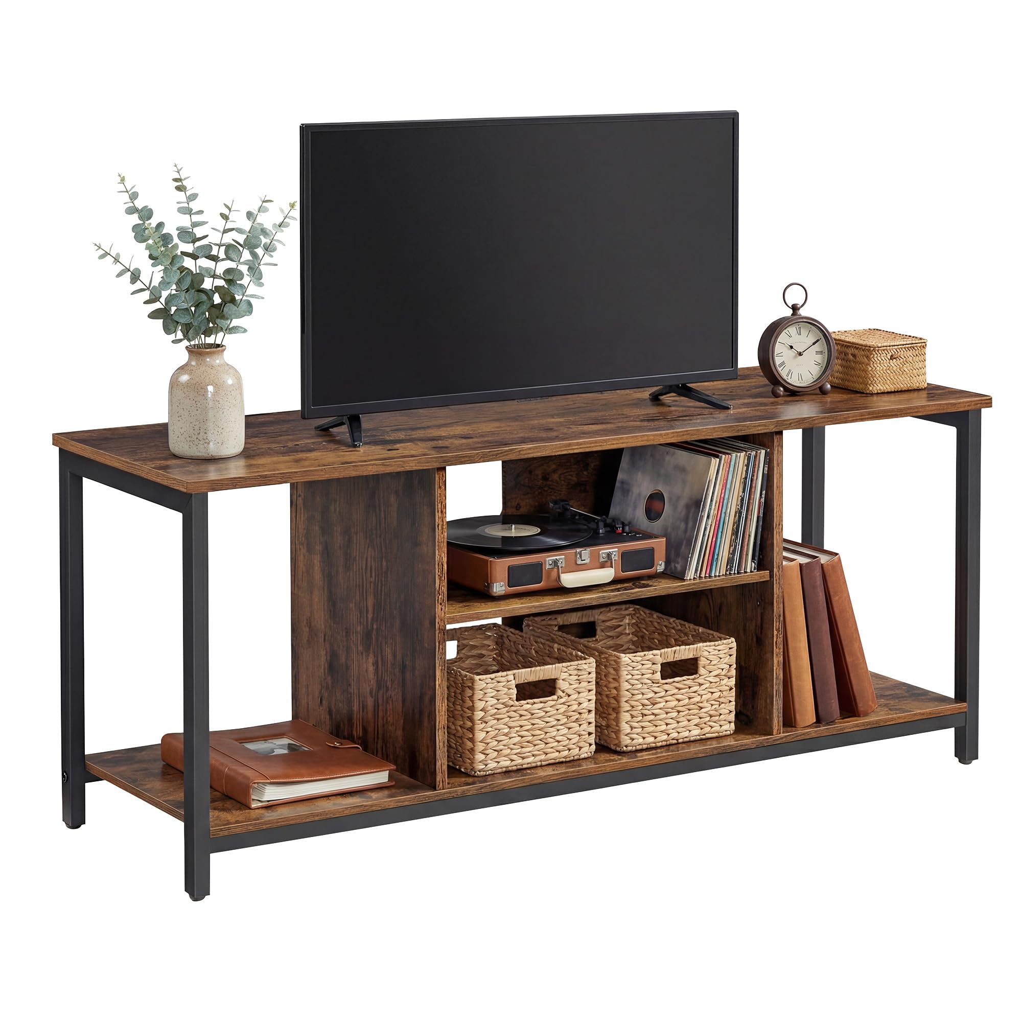 VASAGLE TV Stand for TV up to 60 inches, TV Cabinet with Open Shelves, TV Console for Living Room, Entertainment Room, Rustic Brown and Black LTV060B01