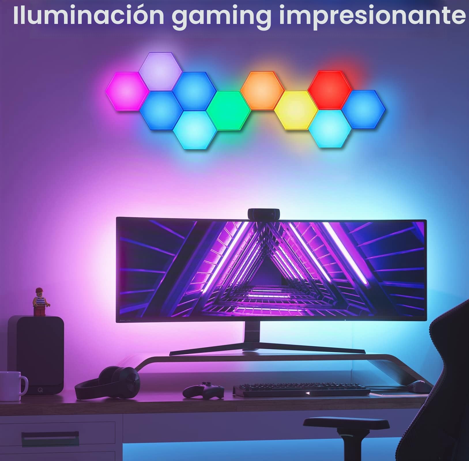 Paneles LED Pared con Control Remoto, Panel LED RGB Lampara Gaming Luces LED Habitacion Control Tactil Luces Hexagonos LED Geométricos DIY Setup Gaming Decoracion para Dormitorio Salón, 10 Paneles
