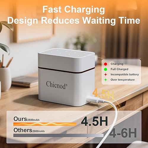 Miniatura 3 de Baterías AA recargables con cargador, batería Ni-MH de alta capacidad de 2800 mAh, paquete de 8 cargadores NiMH dobles A de 1.2 V con carga rápida