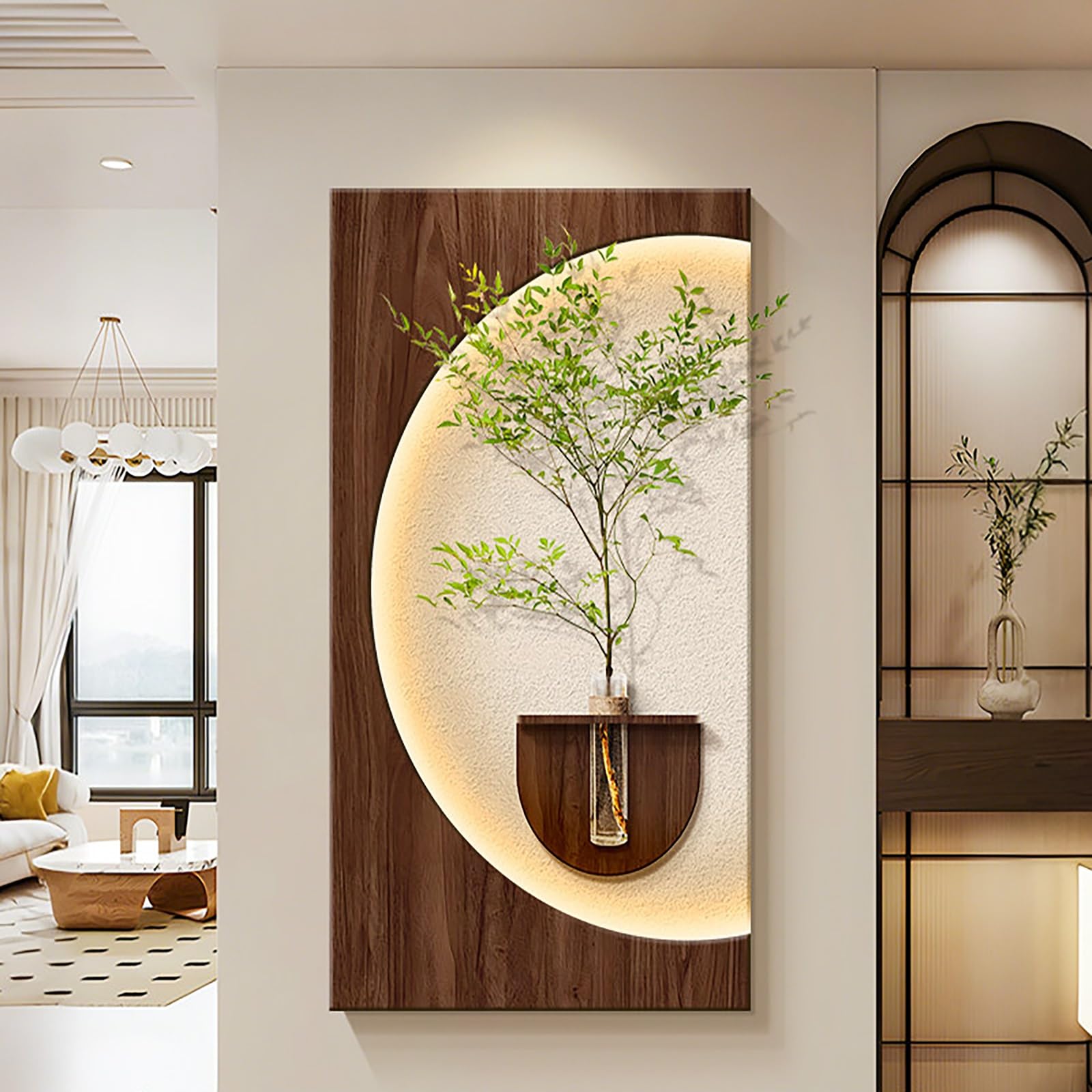 ZCQMSCWW 3D LED Minimalist Sandstone Textured Wall Sculpture Decor, Warm Light with Remote & Plug-in for Living Room, Study, Entrance(M,120 * 70cm/47.2 * 27.5in)
