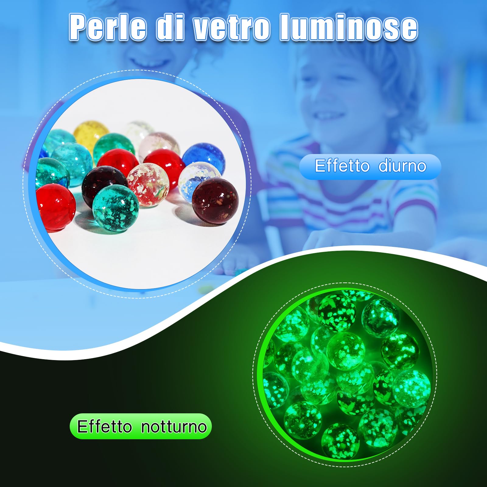 30 Biglie Di Vetro Glow In The Dark Per Bambini - 10 Colori, 16 Mm, Perfette Per Giochi, Decorazioni E Lavoretti Fai-da-Te