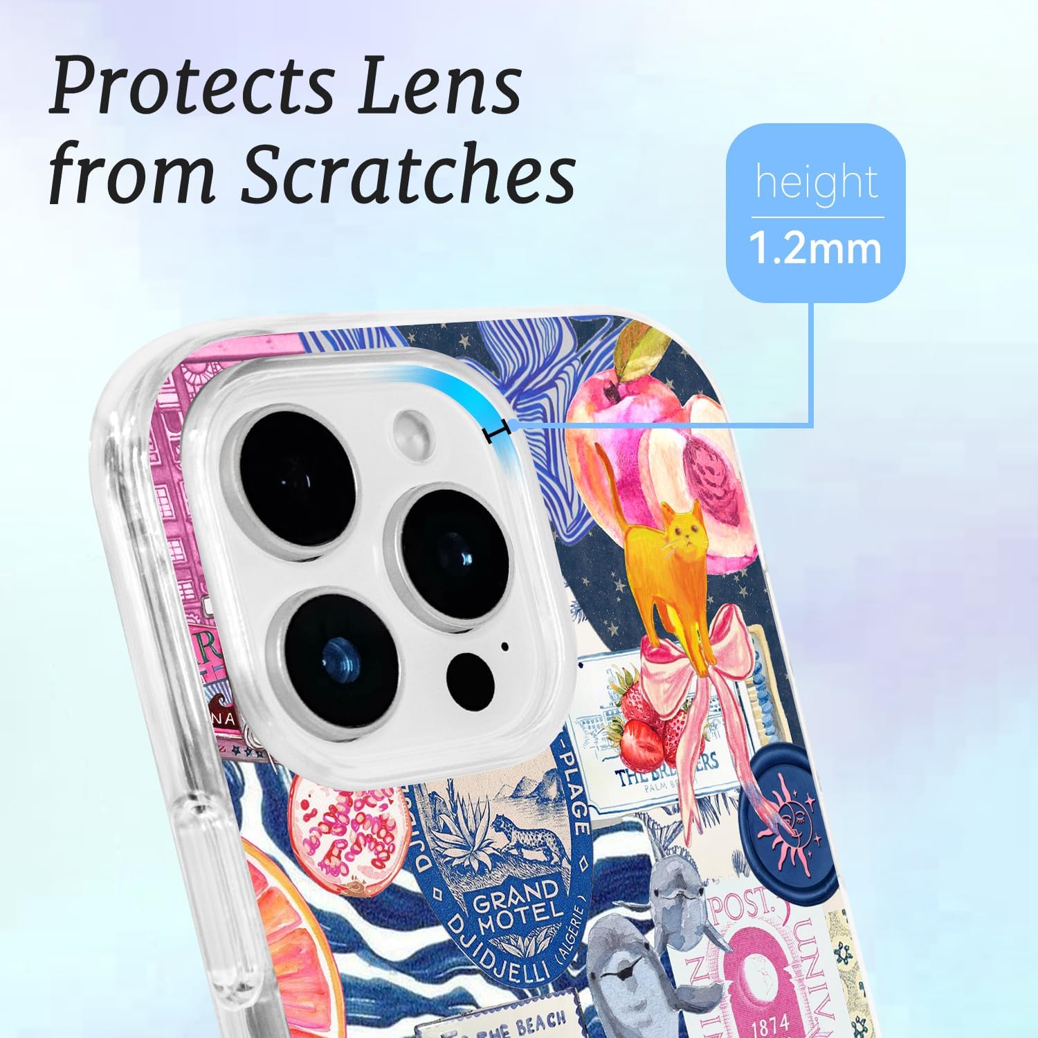for iPhone 15 Case, Citrus Coastal Collage Pattern with Vintage Postcards, Y2K Boho Soft Slim TPU Protective Cover Compatible with MagSafe, Camera Protection for Women & Girls