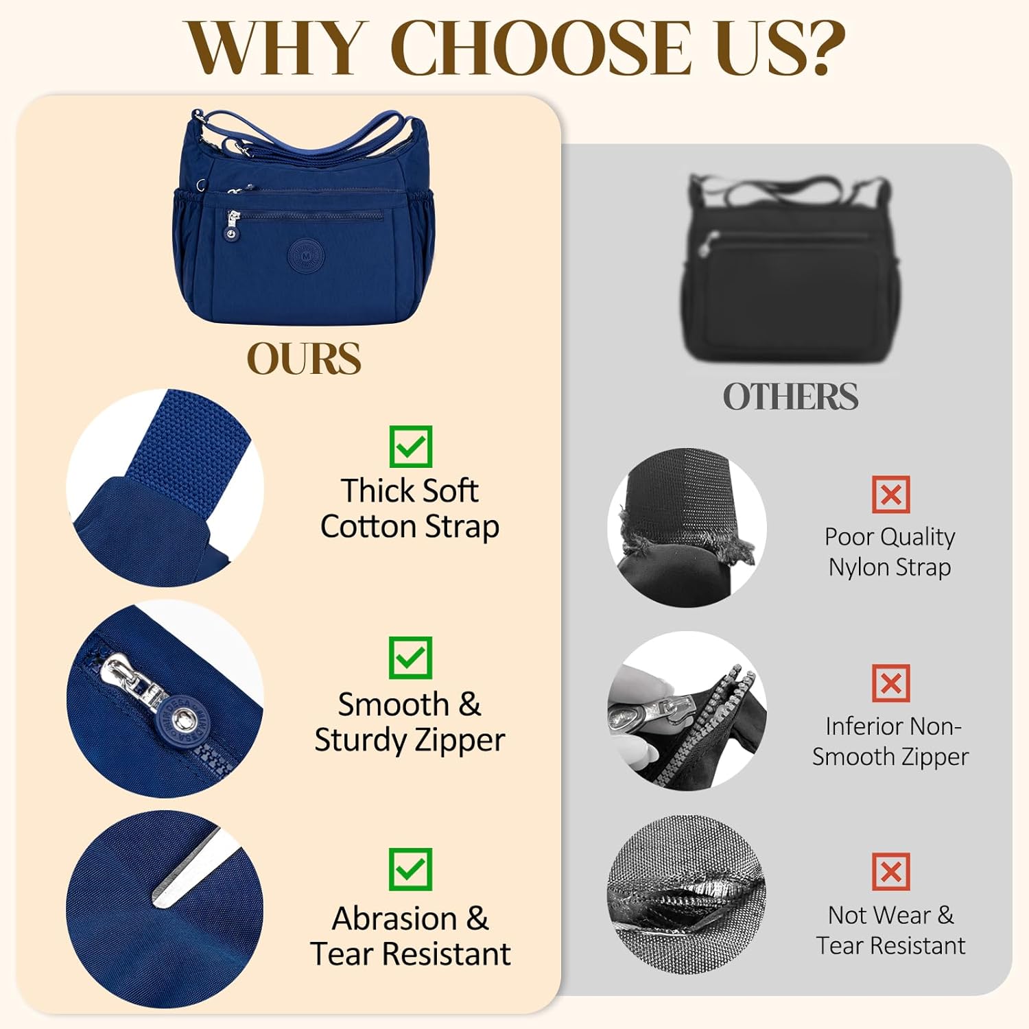 Nylon Crossbody Bags for Women Waterproof Lightweight Large Travel Purses Multi-Pocket Pocketbooks Shoulder Bag - Image 7