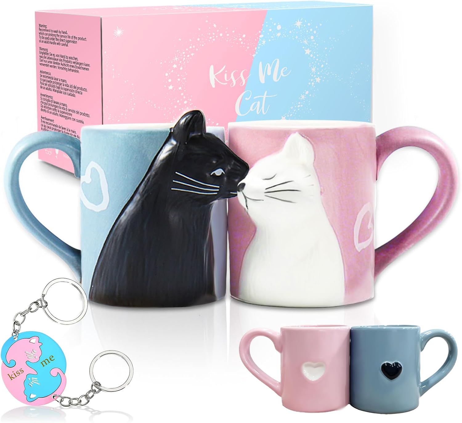 Kiss Cat Coffee Couple Handmade Mug, Funny Tea Ceramic cup set for Bride and Groom, Matching Gift for Engagement Wedding and Married Couples Anniversary Valentines Day Girlfriend Wife