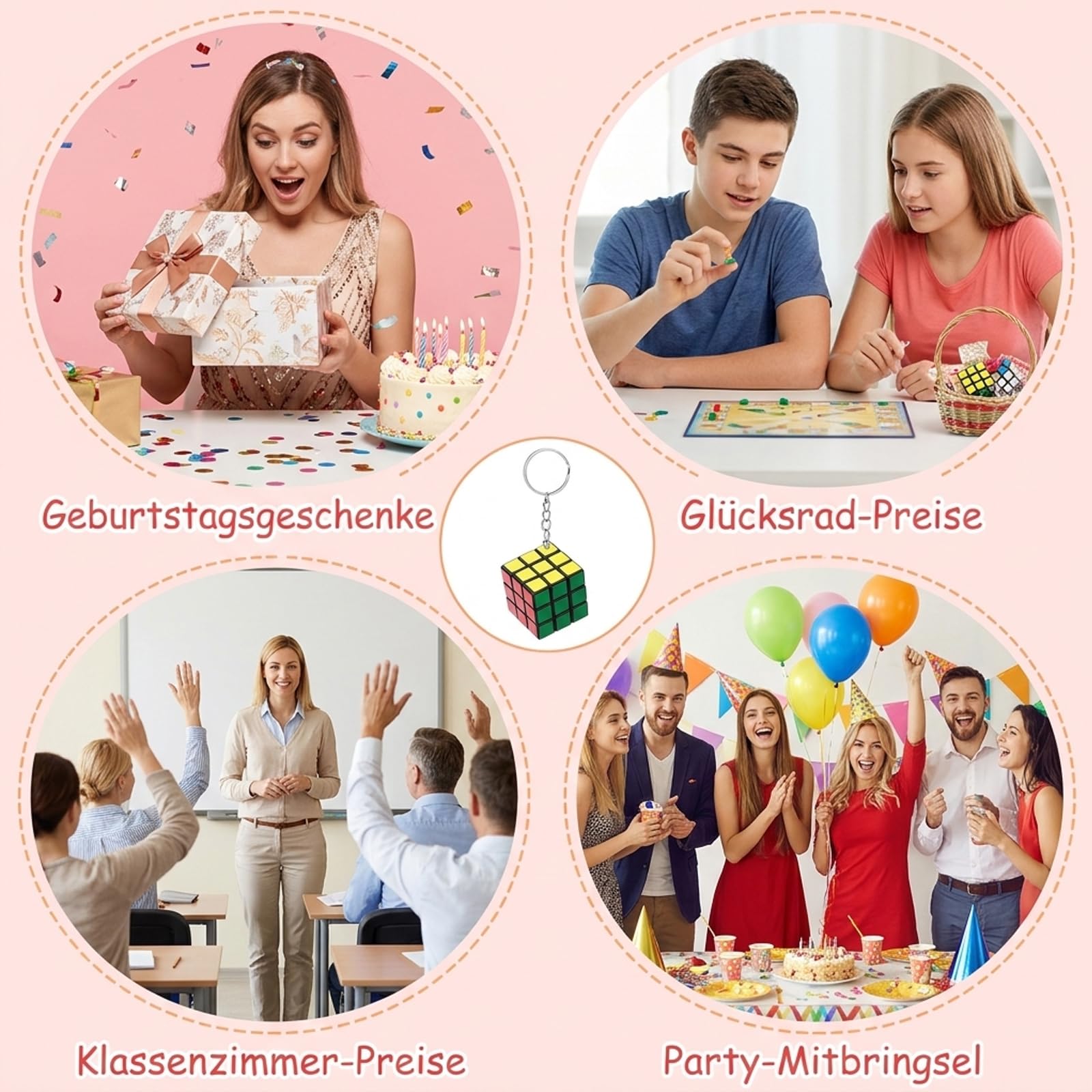 Mini Zauberwürfel Set, 20 Stück 3x3 Rubiks Cube, Stressabbau Konzentrationshilfe, Metall Schlüsselring für Erwachsene, Langlebige ABS Konstruktion