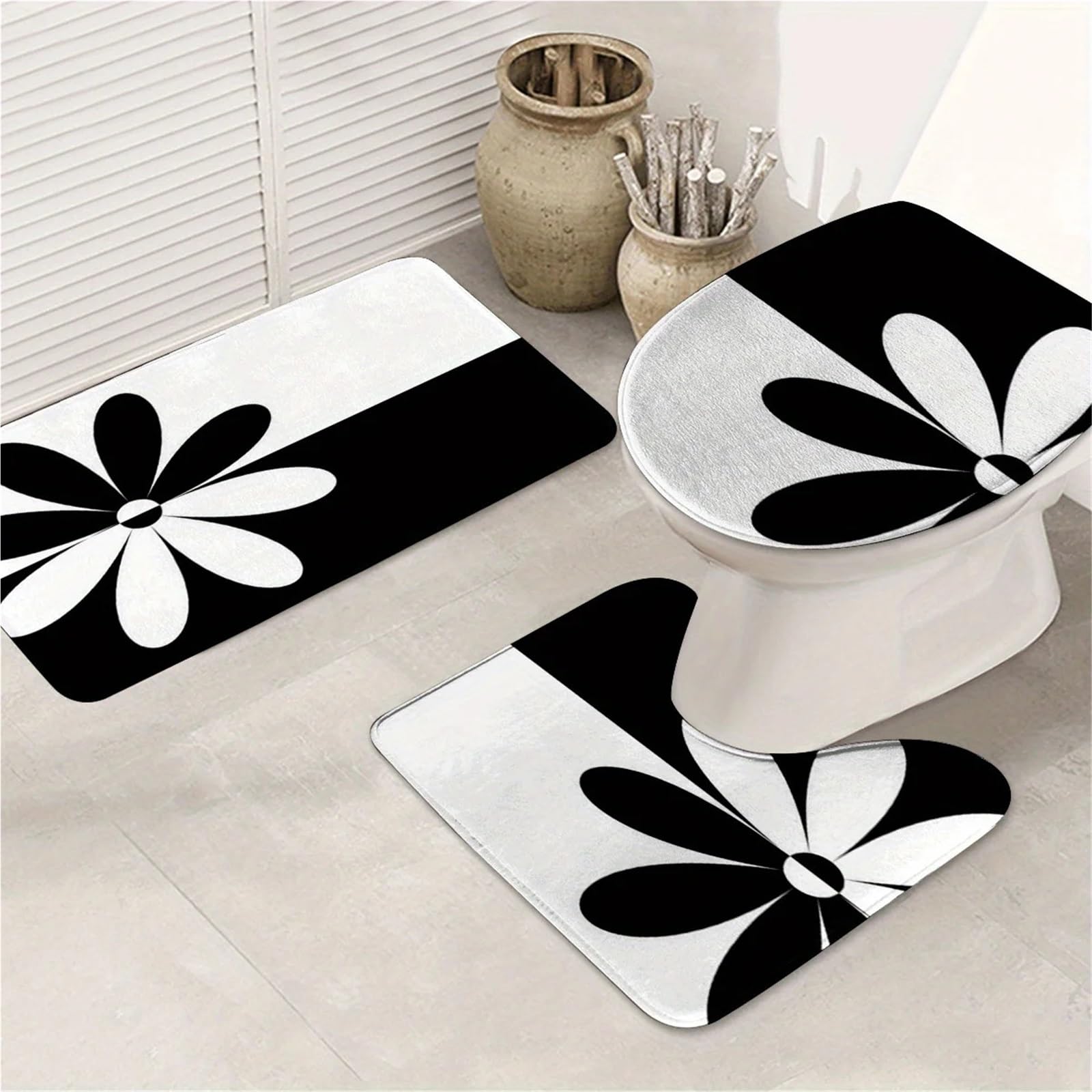 Tapis de Bain Ensemble 3 pièces avec Motif Floral à la Mode