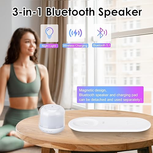 Miniatura 2 de Altavoz Bluetooth con luz nocturna y cargador inalámbrico, lámpara de noche de control táctil regulable, lámpara de mesa con altavoces Bluetooth que