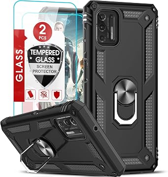 LeYi for Military-Grade Moto G Stylus 2021 Phone Case with Kickstand & 2 Tempered Glass Screen Protectors - Black [Not for 5G/2020]