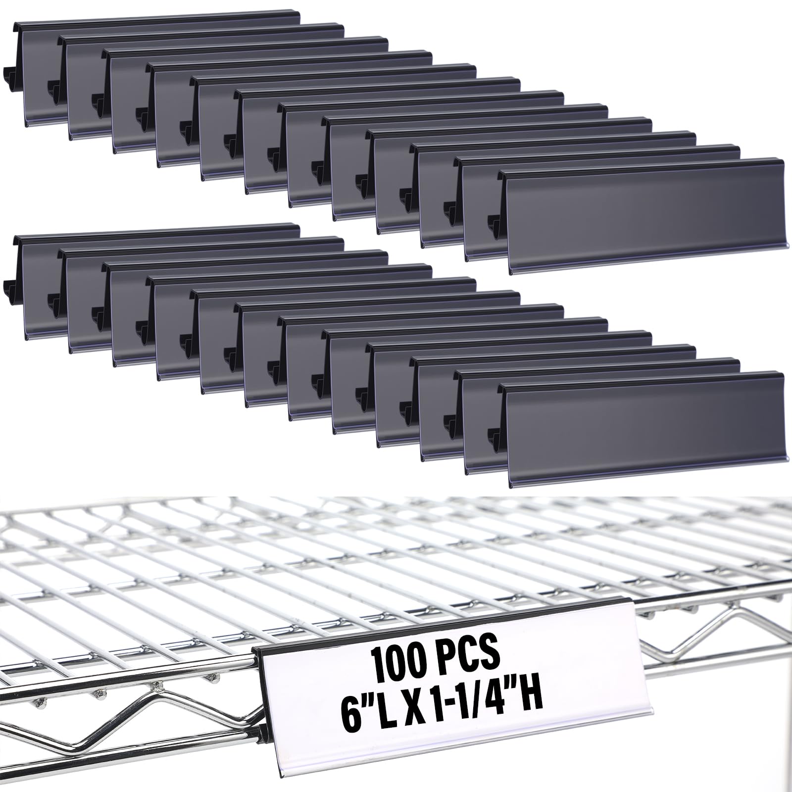 Kathfly 100 Pcs Wire Shelf Label Holder 6" L x 1.25" H Metro Shelf Clips
